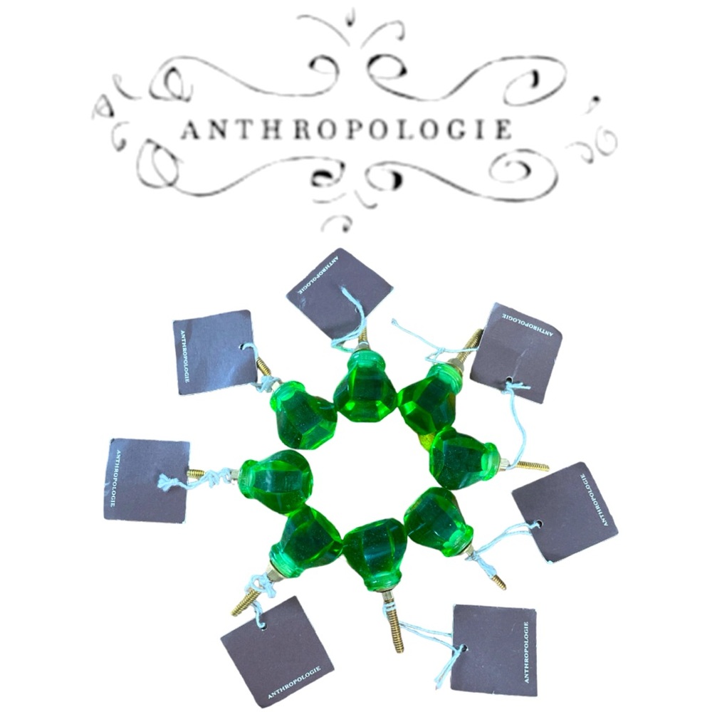 ANTHROPOLOGIE➕NEW Set Of 8: Green Glass Knobs